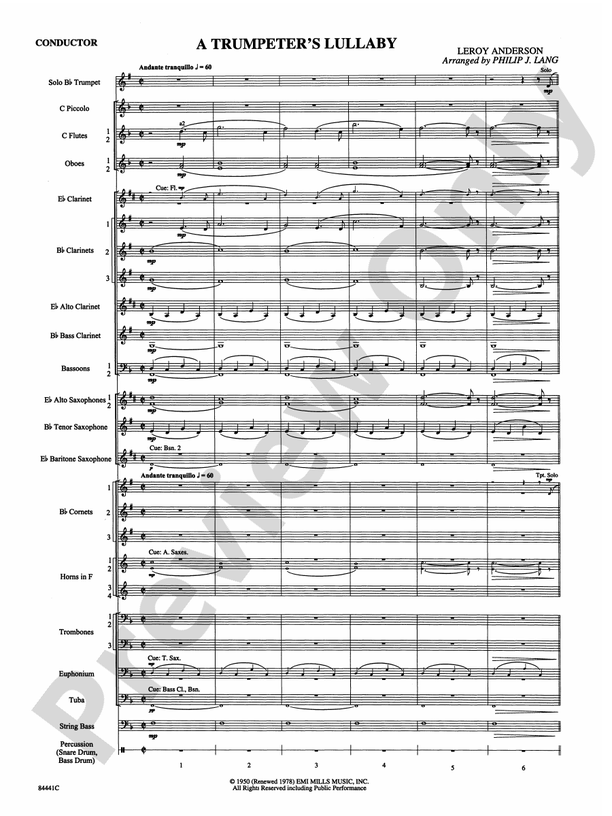 Trumpeter's Lullaby (with Trumpet Solo) - Concert Band Conductor Score & Parts (Digital Download)