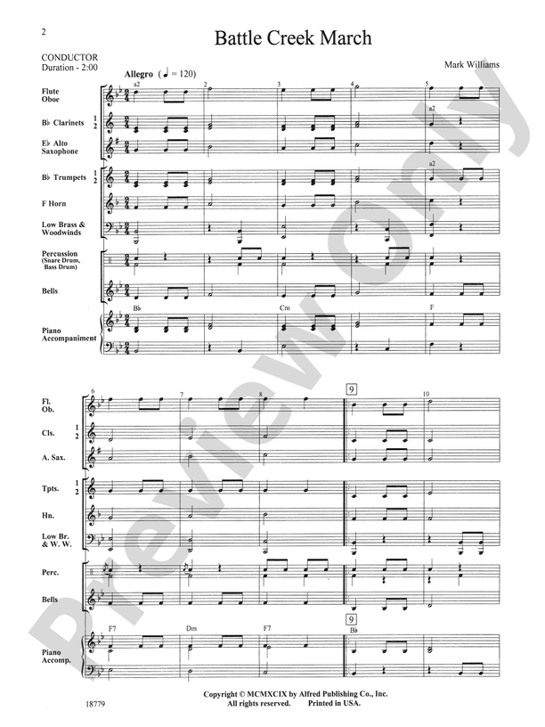 Battle Creek March (Mark Williams) - Concert Band Conductor Score & Parts (Digital Download)