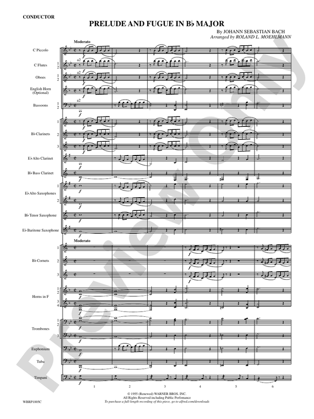 Prelude and Fugue in B-Flat Major - Concert Band Conductor Score & Parts (Digital Download)