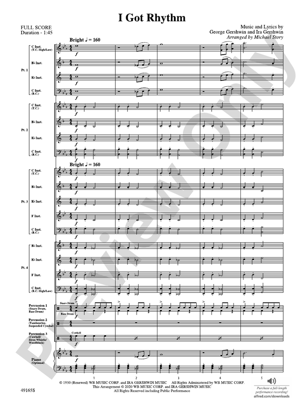 I Got Rhythm (Flexible Arrangement) - Concert Band Conductor Score & Parts (Digital Download)