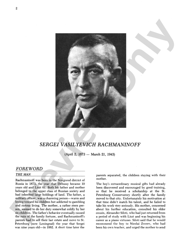 Rachmaninoff - Selected Works - Piano (Digital Download)