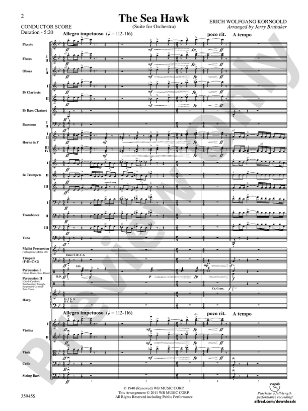 The Sea Hawk – Ful Orchestra Conductor Score & Parts (Digital Download)
