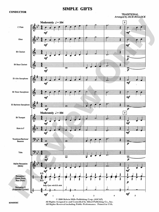 Simple Gifts - Concert Band Conductor Score & Parts (Digital Download)