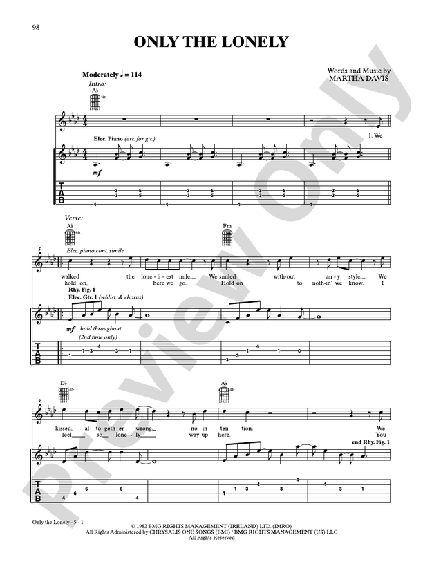 Only the Lonely - Guitar TAB (Digital Download)
