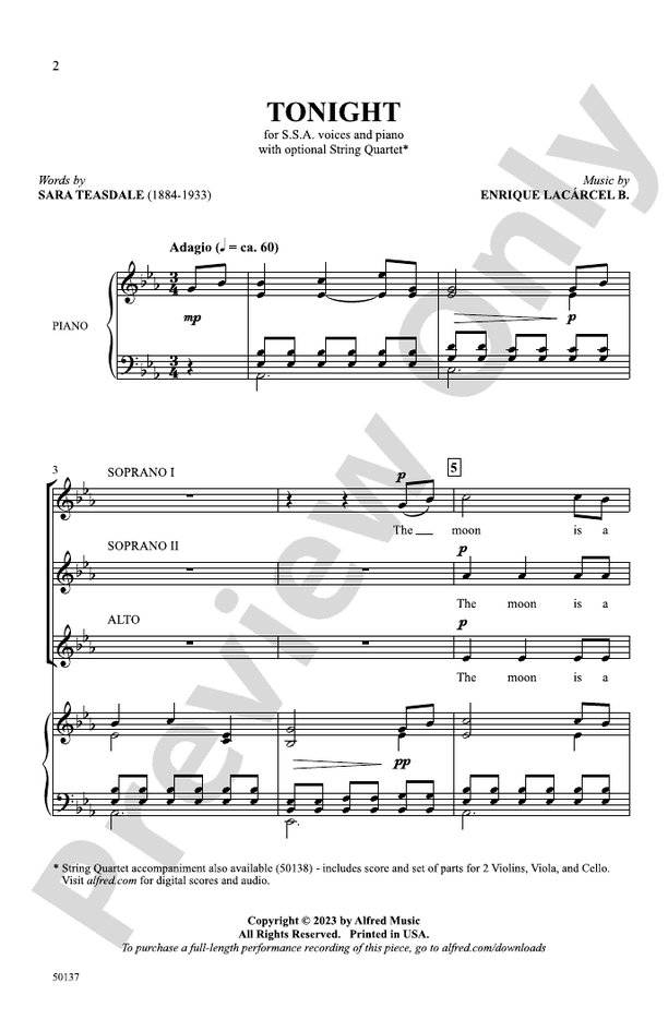 Tonight - SSA Choral Octavo (Digital Download)