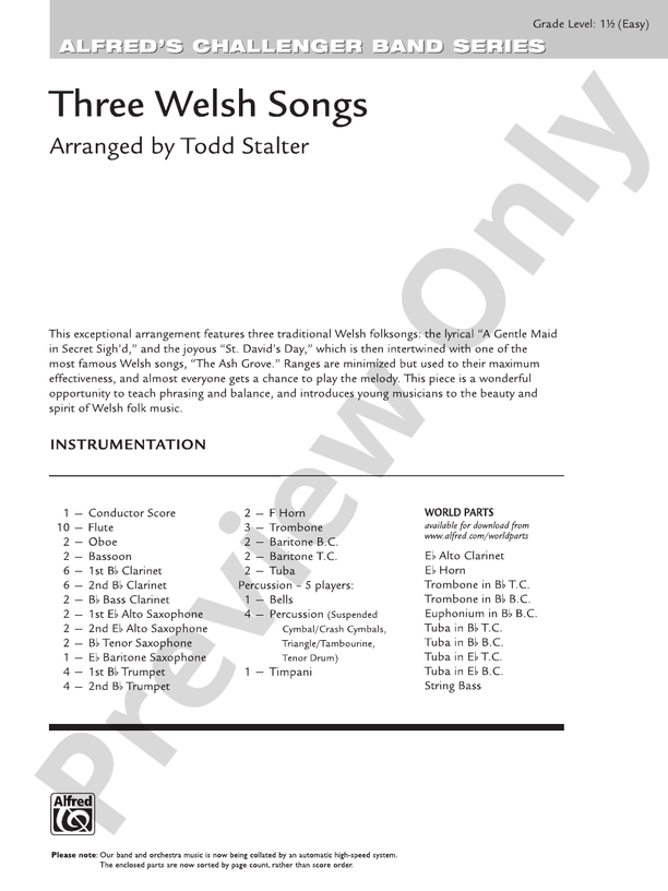Three Welsh Songs - Concert Band Conductor Score & Parts (Digital Download)