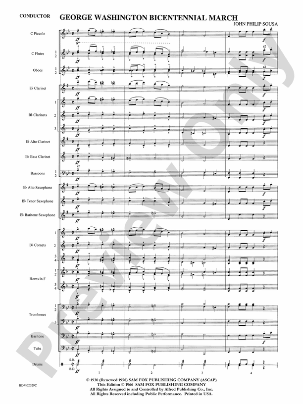 George Washington Bicentennial March - Concert Band Conductor Score & Parts (Digital Download)