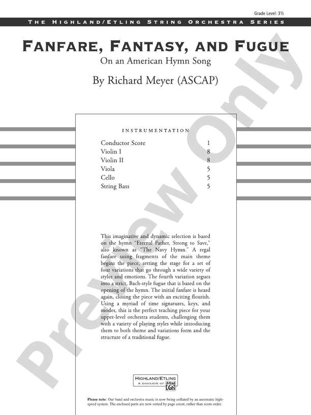 Fanfare, Fantasy, and Fugue - String Orchestra Conductor Score & Parts (Digital Download)