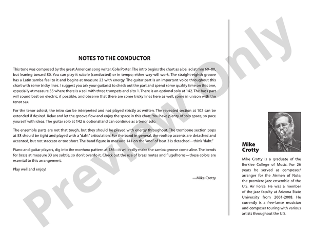 Begin the Beguine (Arr. Mike Crotty) - Jazz Ensemble Conductor Score & Parts(Digital Download)