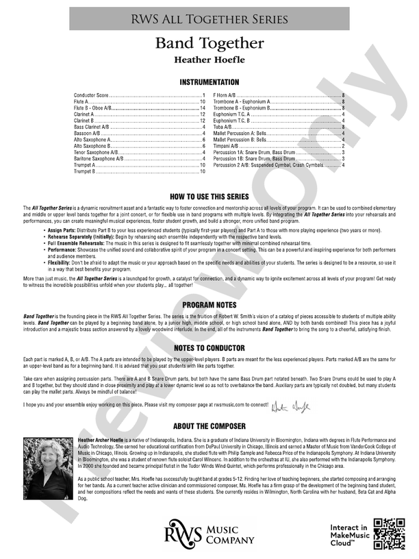 Band Together - Concert Band Conductor Score & Parts(Digital Download)