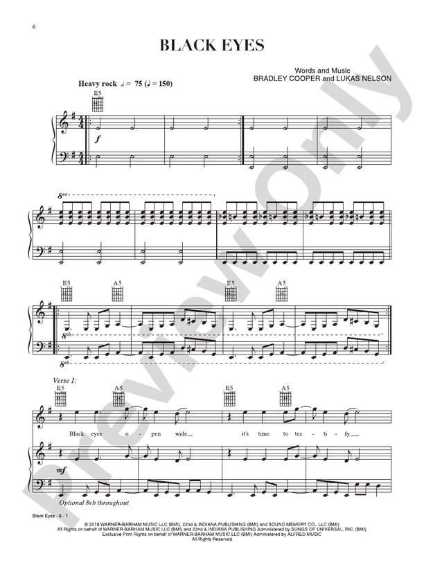 Black Eyes (from A Star Is Born) - PVG (Digital Download)