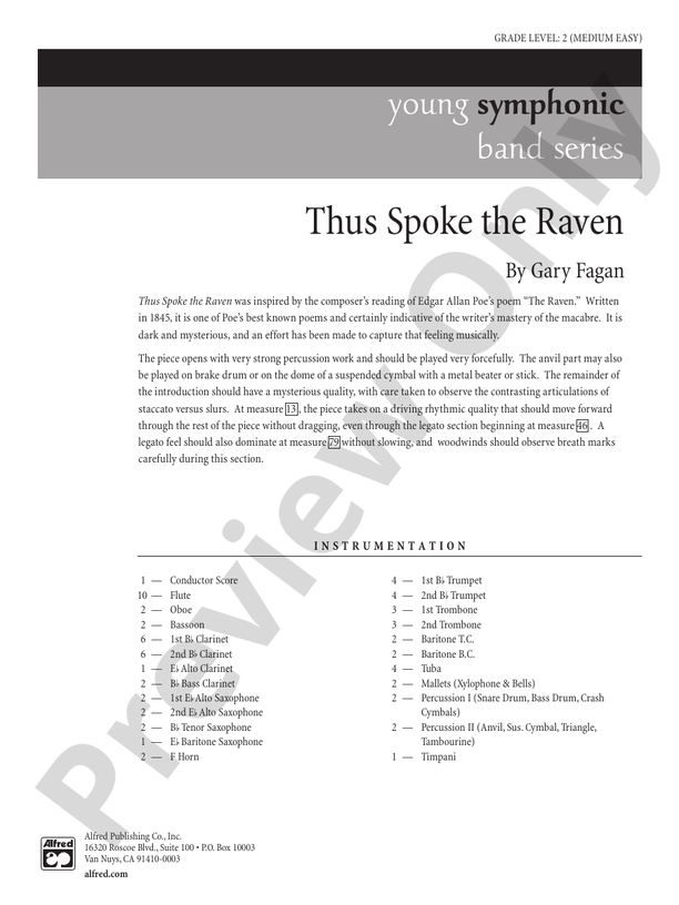Thus Spoke the Raven - Concert Band Conductor Score & Parts (Digital Download)