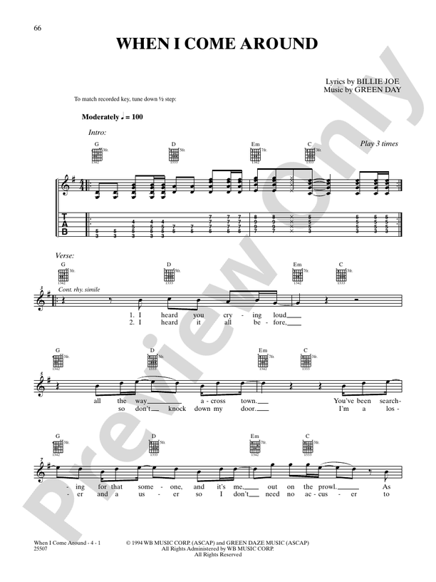 When I Come Around - Easy Guitar (Digital Download)