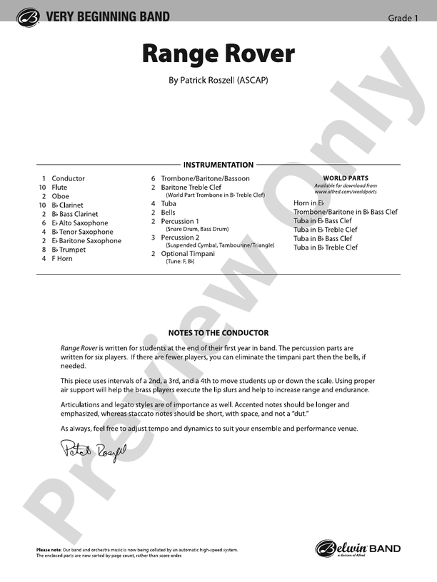 Range Rover - Concert Band Conductor Score & Parts (Digital Download)