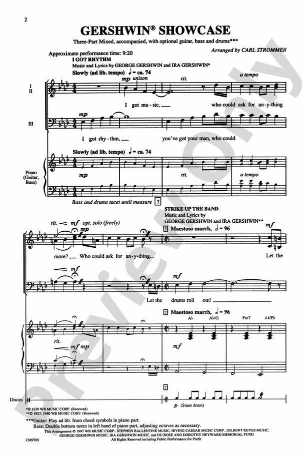 Gershwin Showcase – 3-Part Mixed Choral Octavo (Digital Download)
