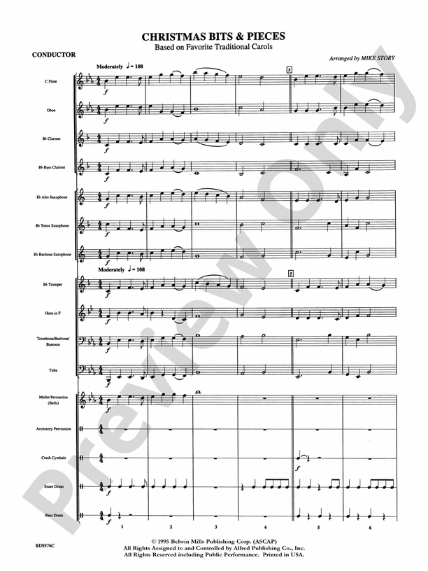 Christmas Bits & Pieces (based on Favorite Traditional Carols) - Concert Band Conductor Score & Parts (Digital Download)