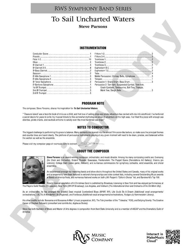 To Sail Uncharted Waters - Concert Band Conductor Score & Parts(Digital Download)