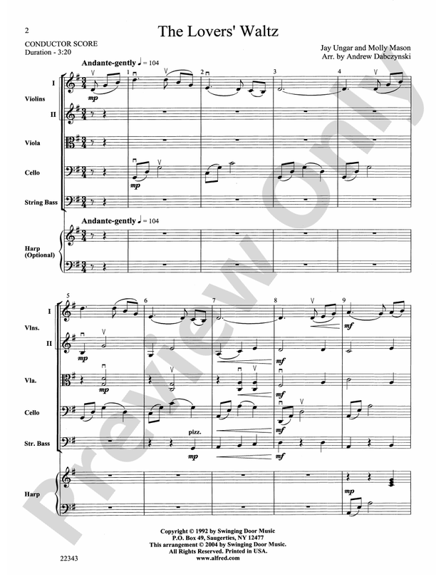 The Lover's Waltz – String Orchestra Conductor Score & Parts (Digital Download)