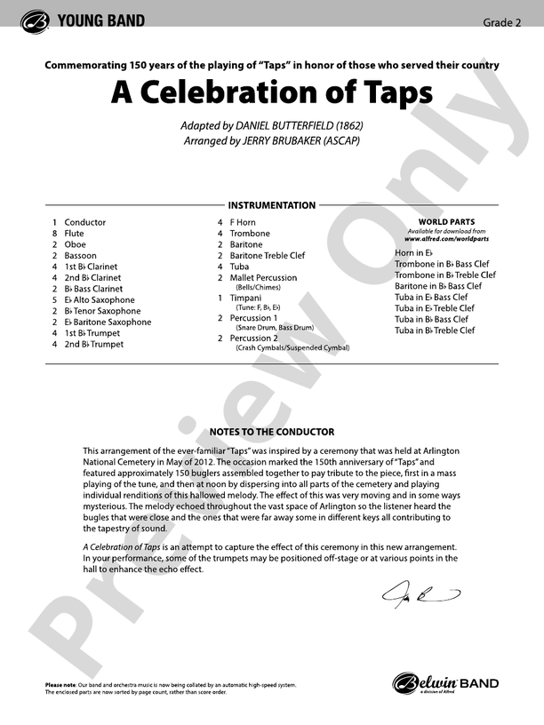 A Celebration of Taps - Concert Band Conductor Score & Parts (Digital Download)