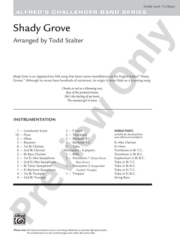 Shady Grove - Concert Band Conductor Score & Parts (Digital Download)