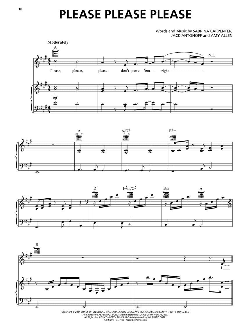 Short N' Sweet by Sabrina Carpenter - PVG by Hal Leonard 1754446