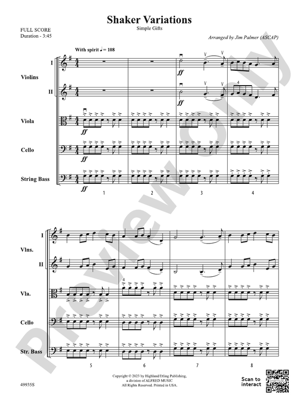Shaker Variations - String Orchestra Conductor Score & Parts (Digital Download)