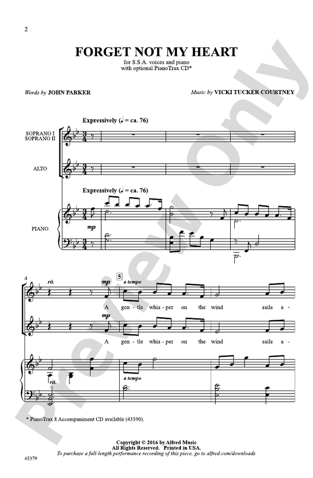 Forget Not My Heart – SSA Choral Octavo (Digital Download)