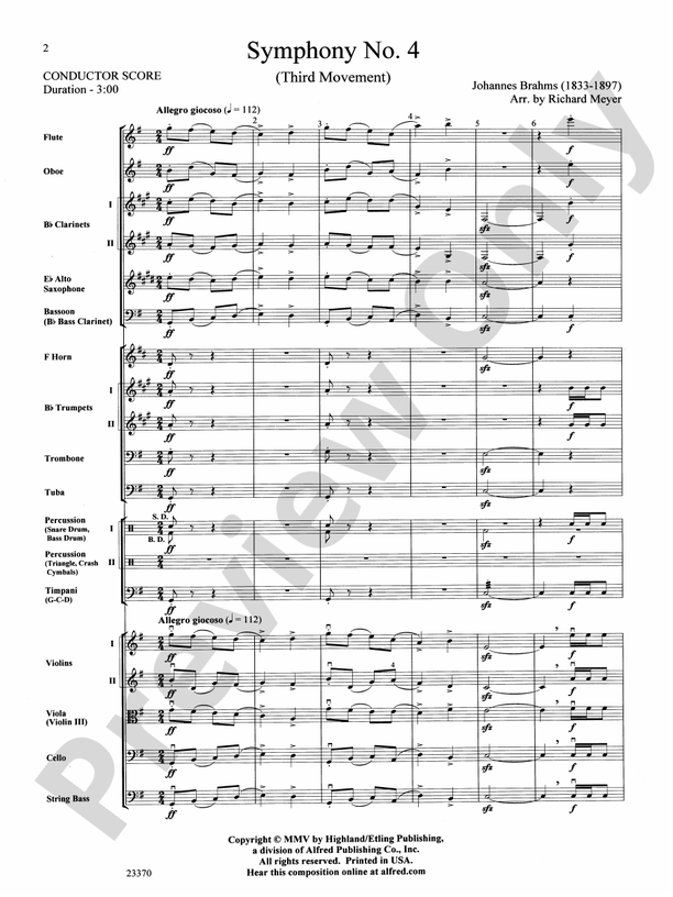 Symphony No. 4, 3rd Movement (Grade 2) – Full Orchestra Conductor Score & Parts (Digital Download)