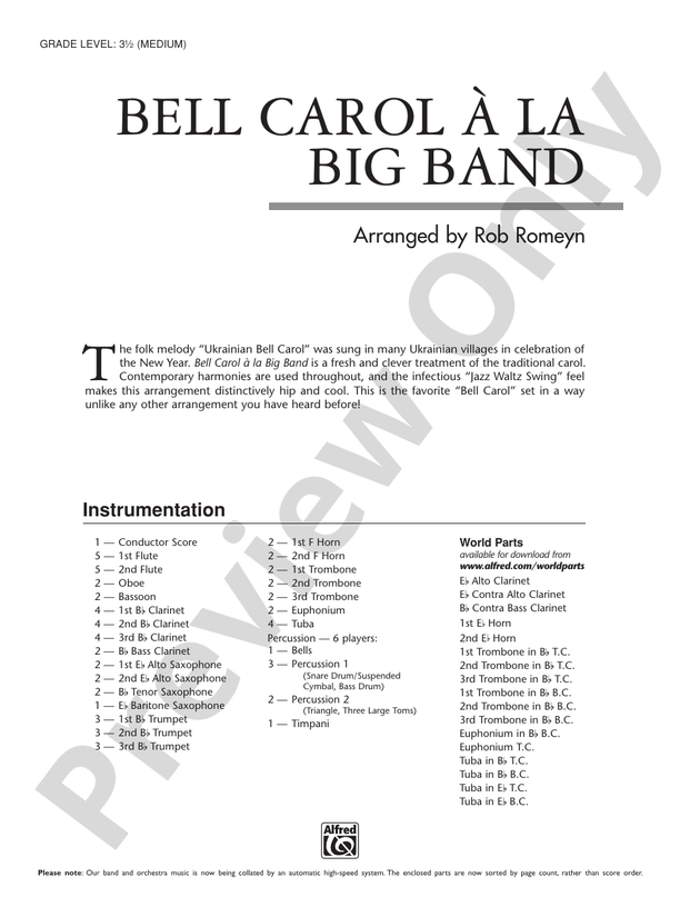 Bell Carol a la Big Band - Concert Band Conductor Score & Parts (Digital Download)