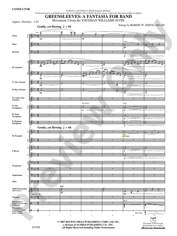 Greensleeves: A Fantasia for Band - Concert Band Conductor Score & Parts (Digital Download)