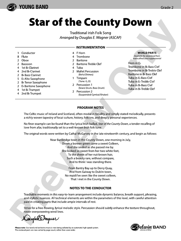 Star of the County Down - Concert Band Conductor Score & Parts (Digital Download)