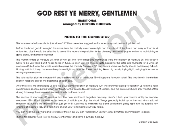 God Rest Ye Merry Gentlemen - Jazz Ensemble Conductor Score & Parts(Digital Download)