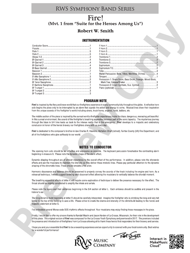 Fire! - Mvt. 1 from <i>Suite for the Heroes Among Us</i> - Concert Band Conductor Score & Parts (Digital Download)