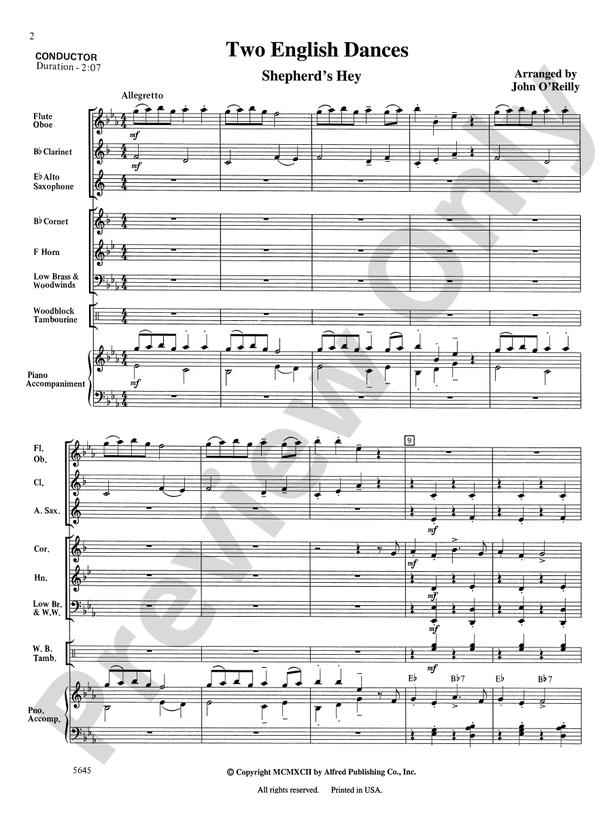 Two English Dances - Concert Band Conductor Score & Parts (Digital Download)