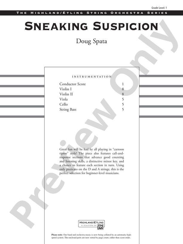 Sneaking Suspicion – String Orchestra Conductor Score & Parts (Digital Download)