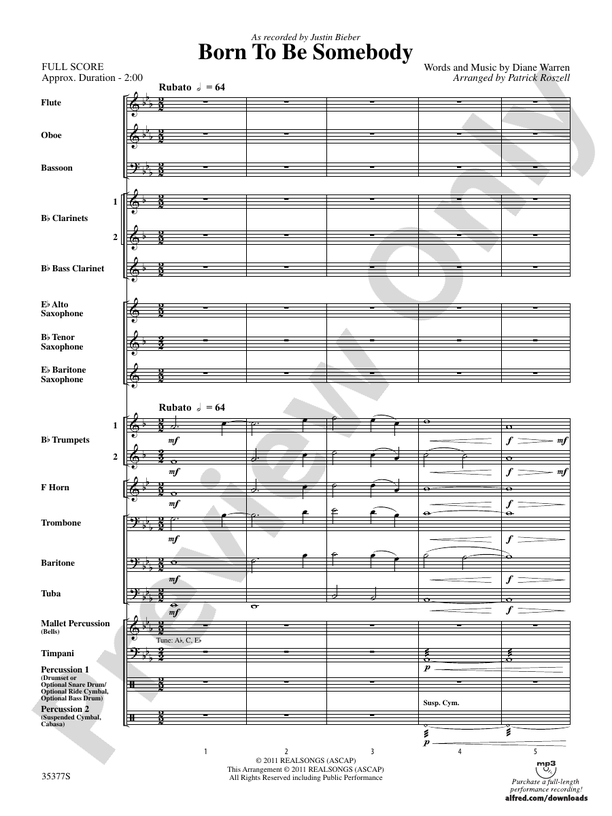 Born to be Somebody - Concert Band Conductor Score & Parts (Digital Download)