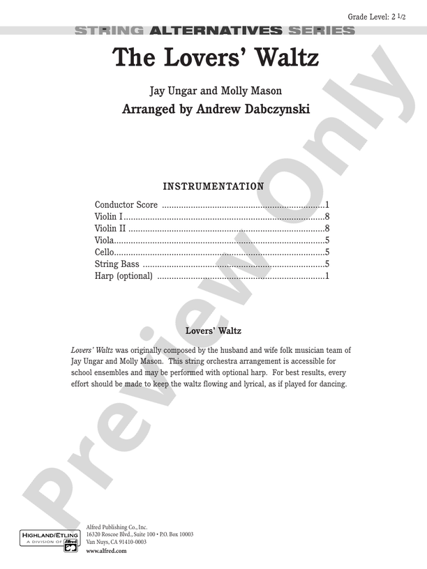 The Lover's Waltz – String Orchestra Conductor Score & Parts (Digital Download)
