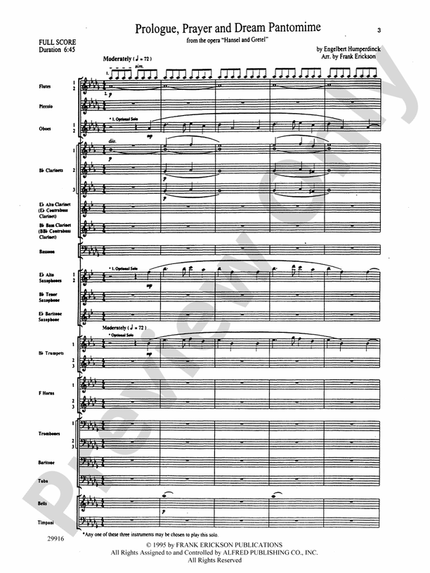 Prologue Prayer and Dream Pantomime (from the opera Hansel and Gretel) - Concert Band Conductor Score & Parts (Digital Download)