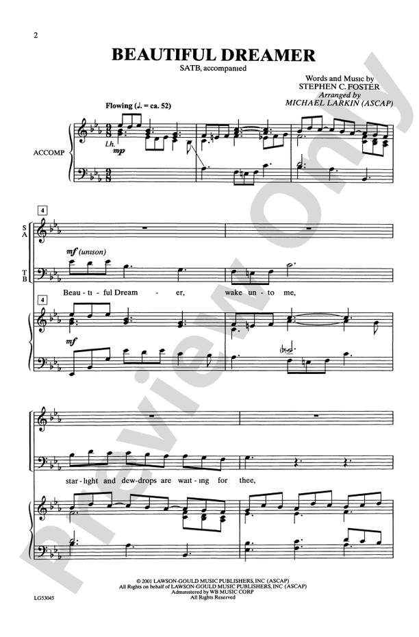 Beautiful Dreamer - Arr. Michael Larkin – SATB Choral Octavo (Digital Download)