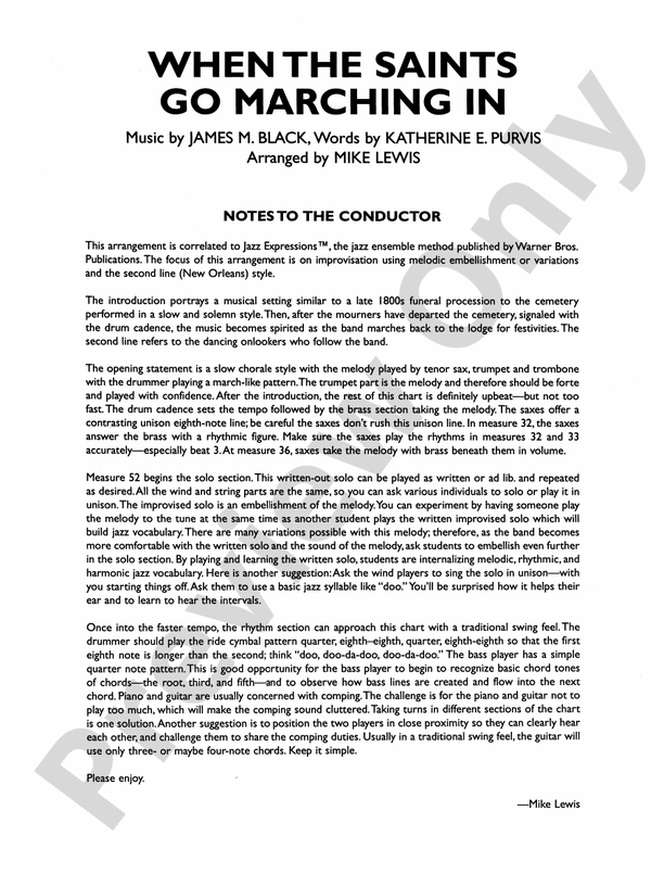 When the Saints Go Marching In - Jazz Ensemble Conductor Score & Parts (Digital Download)