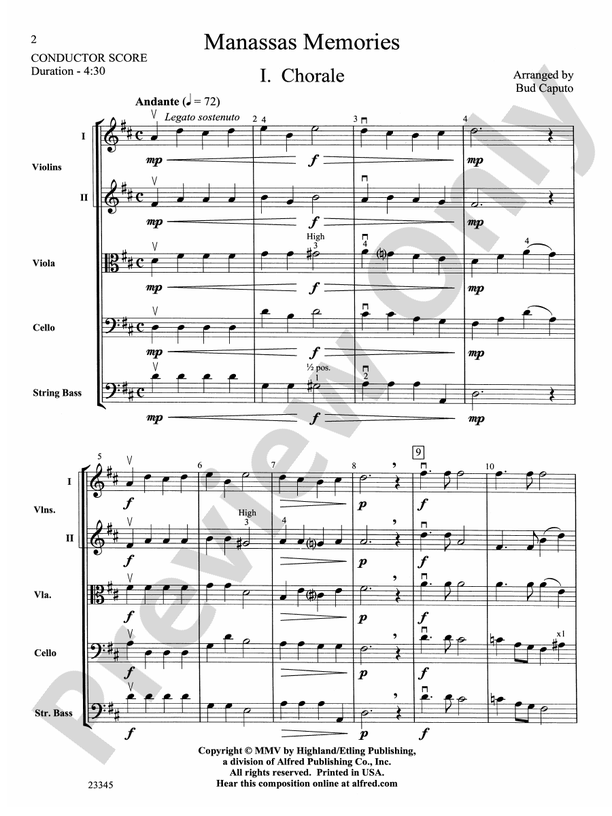 Manassas Memories – String Orchestra Conductor Score & Parts (Digital Download)