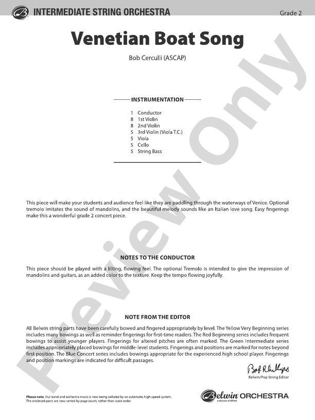 Venetian Boat Song - String Orchestra Conductor Score & Parts (Digital Download)
