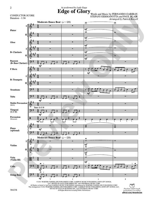 Edge of Glory - Full Orchestra Conductor Score & Parts (Digital Download)