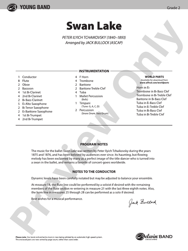 Swan Lake - Concert Band Conductor Score & Parts (Digital Download)