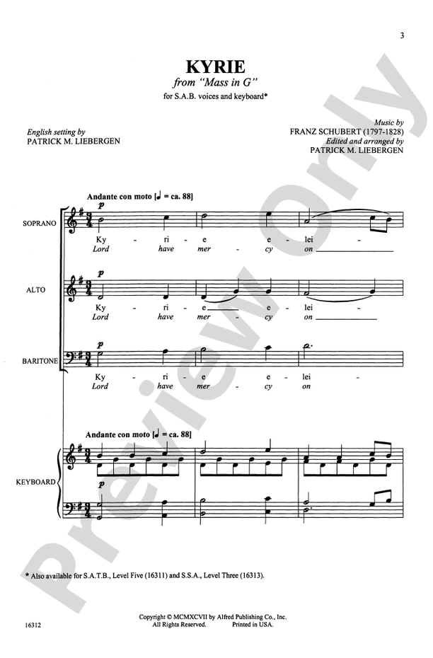 Kyrie (from Mass in G) – SAB Choral Octavo (Digital Download)