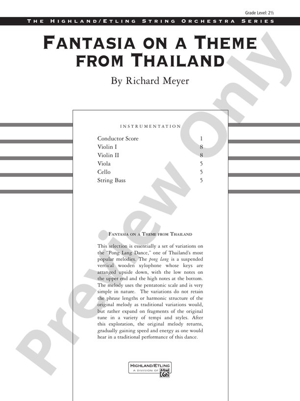 Fantasia on a Theme from Thailand – String Orchestra Conductor Score & Parts (Digital Download)
