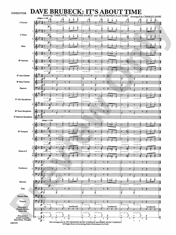 Dave Brubeck: It's About Time - Concert Band Conductor Score & Parts (Digital Download)