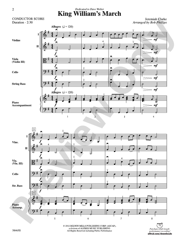 King William's March – String Orchestra Conductor Score & Parts (Digital Download)