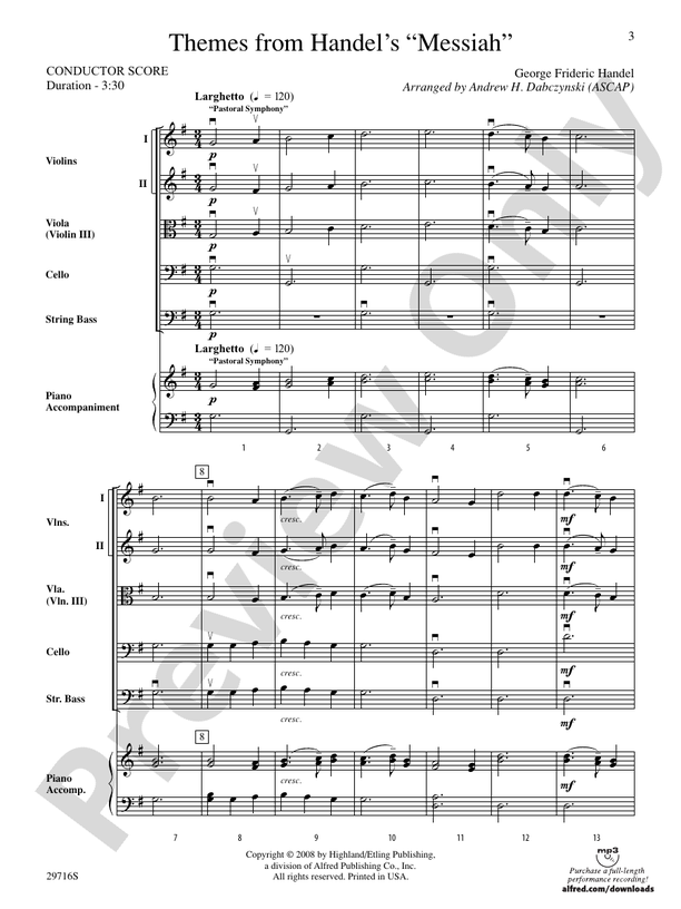 Themes from Handel's Messiah – String Orchestra Conductor Score & Parts (Digital Download)