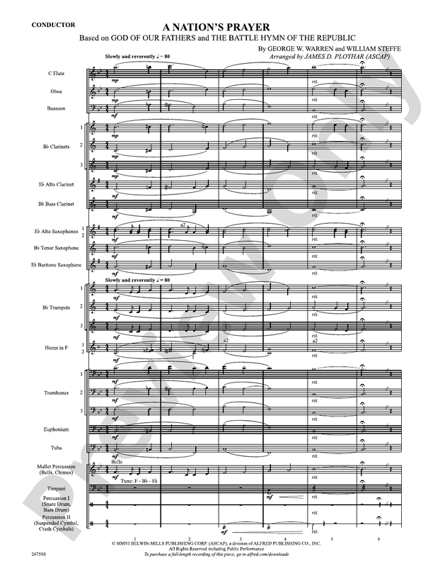 A Nation's Prayer (Based on "God of Our Fathers" and "The Battle Hymn of the Republic") - Concert Band Conductor Score & Parts (Digital Download)